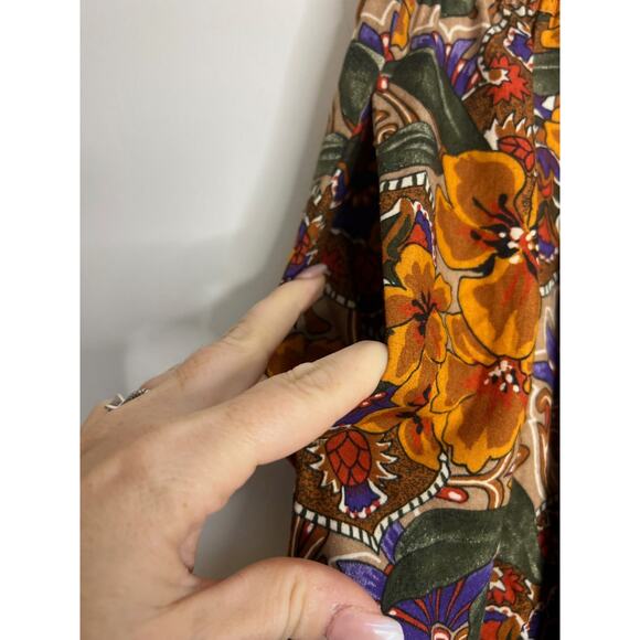 Vintage Stacey Michaels Women Pants Sz Sm Brown Floral Pull On Elastic Waist - Picture 6 of 10